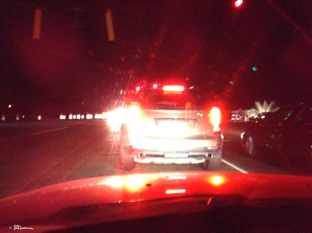 LED lights on cars at night negatively impact our vision and safety.   © Suzanne Coleman, all rights reserved.